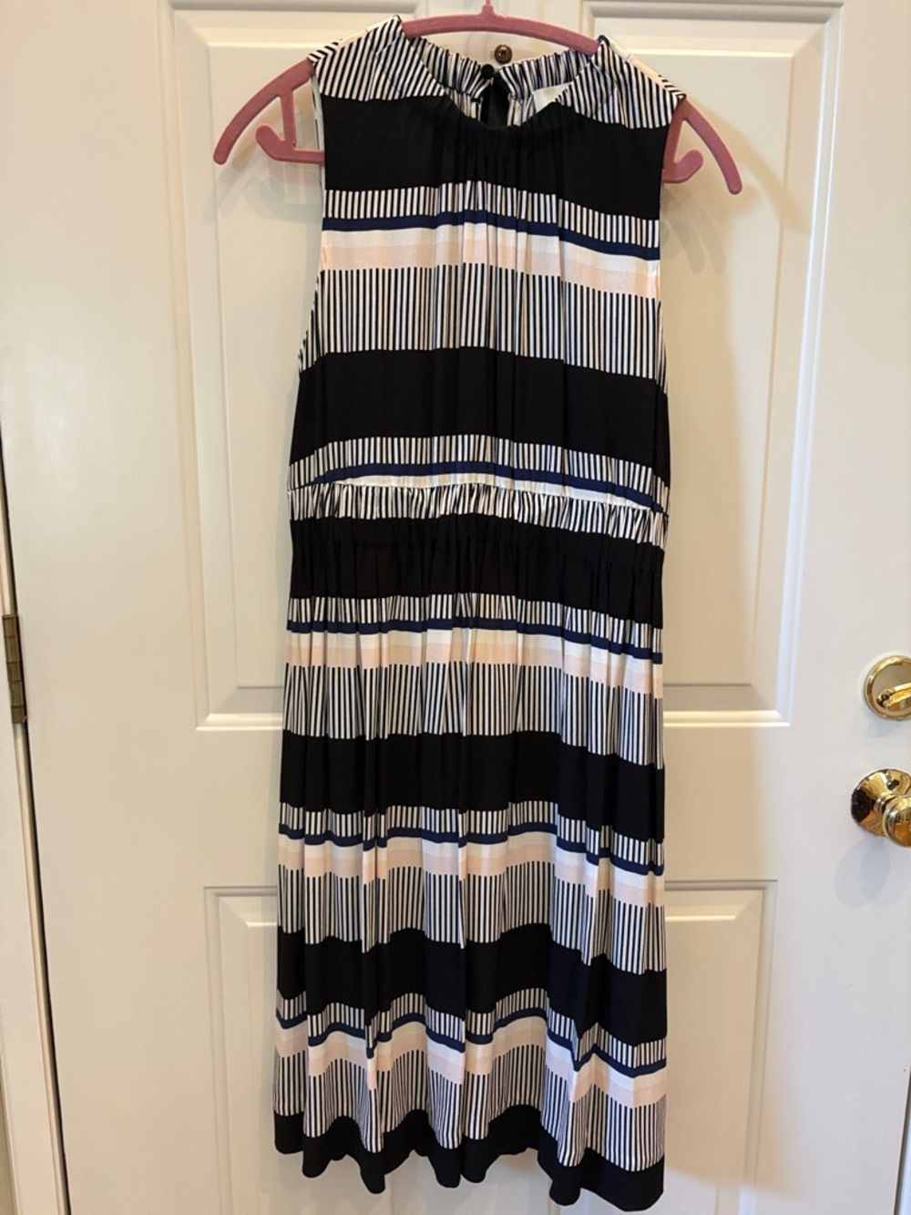 Kate Spade New York Striped Tiered Maxi Dress; Sleeveless; Black White Blush